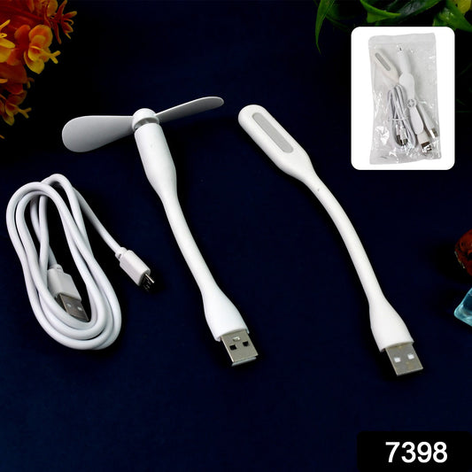 Portable Mini Usb Fan Usb Light  Micro Usb Cable (3 Pcs Set)